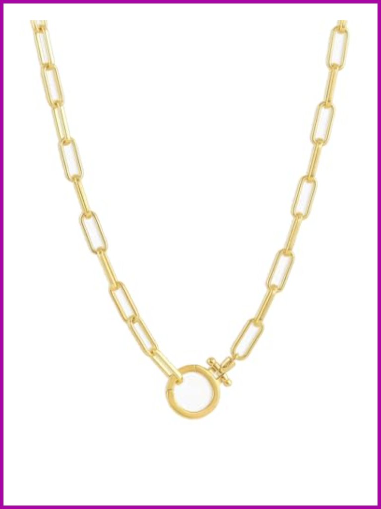 18k Gold Plated Paperclip Link Chain Necklace 18" Adjustable Chunky Clasp